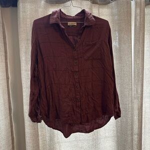 Magellan Outdoors Maroon Boyfriend Fit Button-Up Shirt